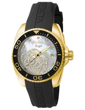 INVICTA Angel Womens Watch - Gold-Tone - Mother of Pearl - Black SIlicone Strap