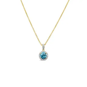 Irisa by Martin Binder Blue Zircon & Diamond Halo Pendant Necklace