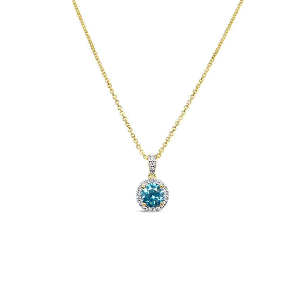 Irisa by Martin Binder Blue Zircon & Diamond Halo Pendant Necklace