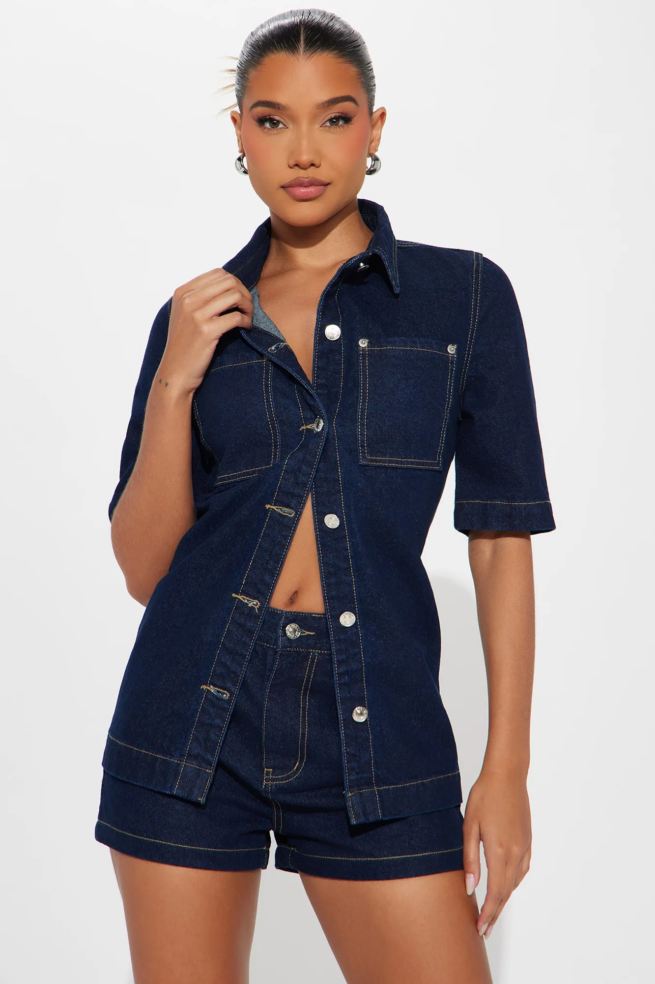 Josette Denim Short Set - Dark Wash