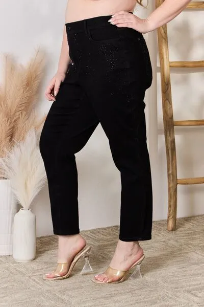 Judy Blue Rhinestone Embellishment Slim Jeans in Black