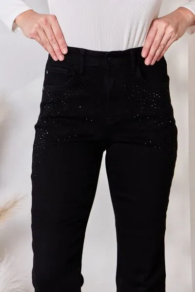 Judy Blue Rhinestone Embellishment Slim Jeans in Black