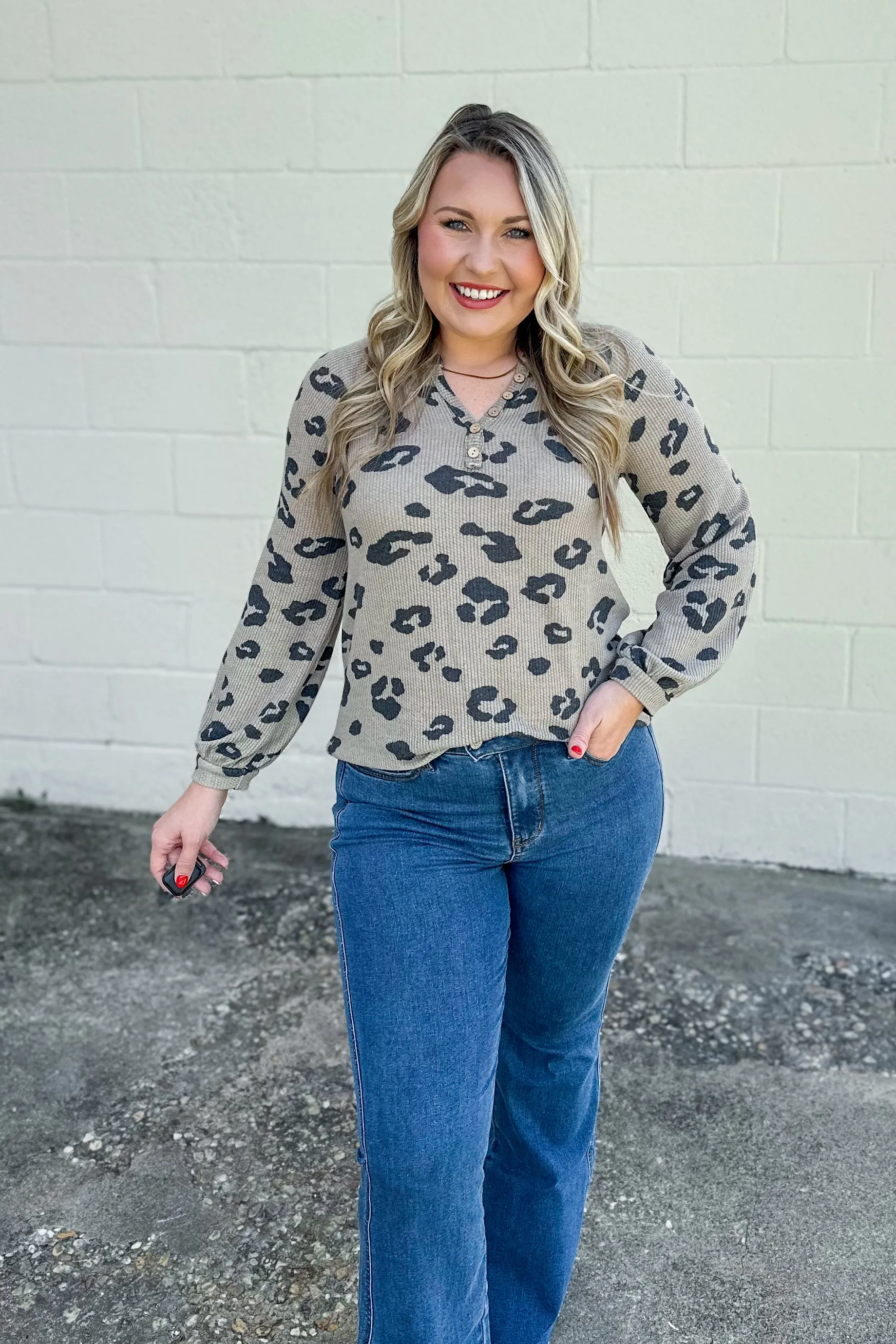 Keep Hoping Leopard Henley Top