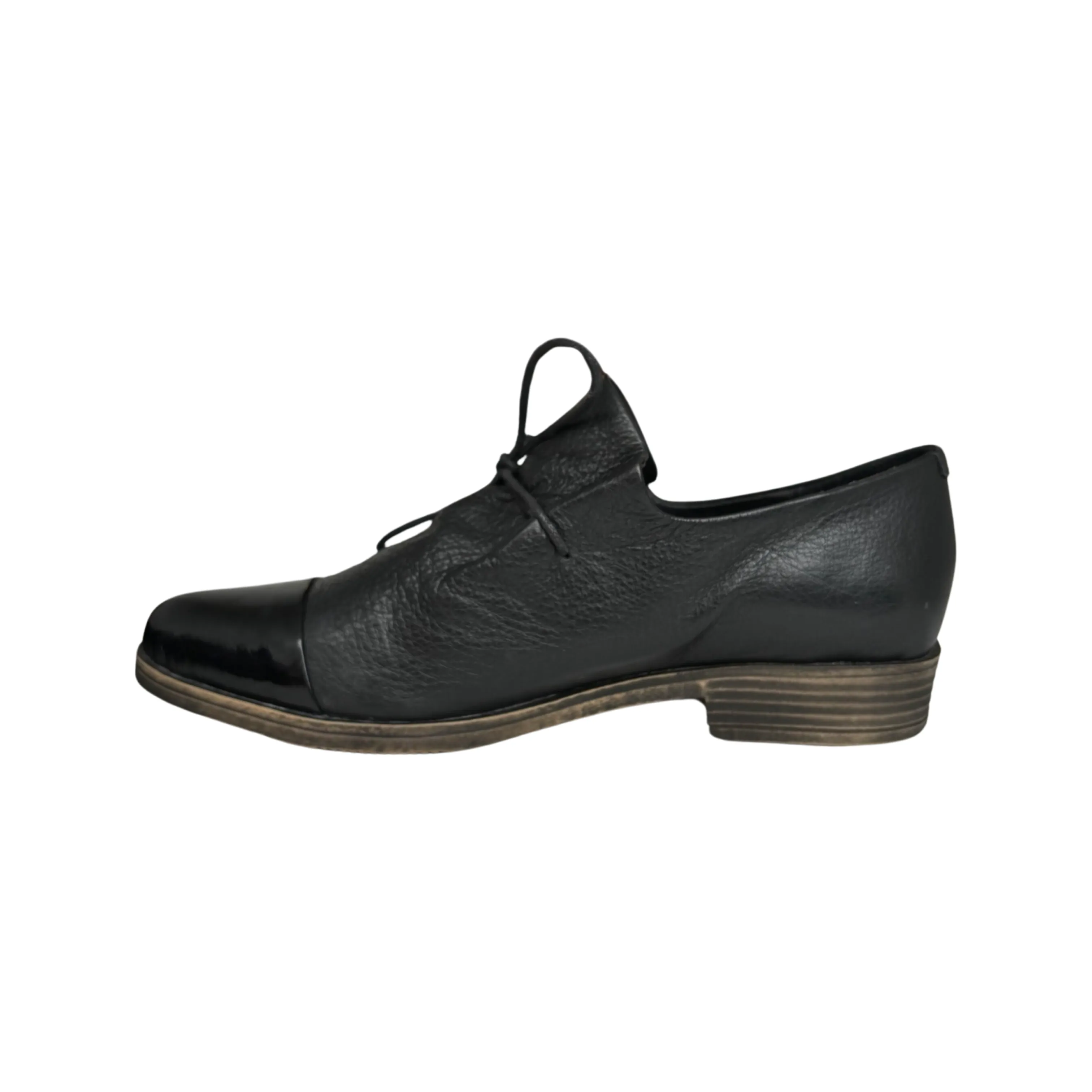 Kotty Black Leather/Patent Toe Flat