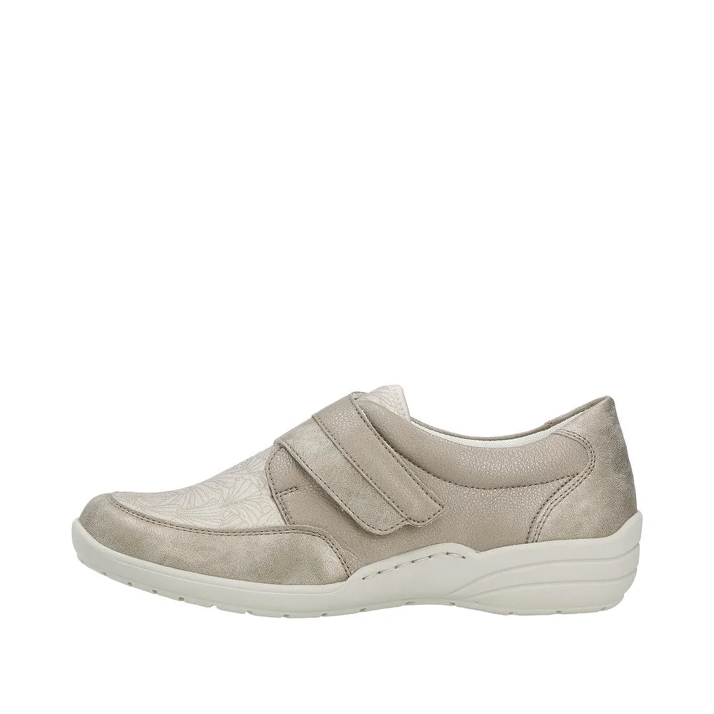 Ladies Strap Over Remonte Trainers Sneakers Ligt Bronze Metallic Wider Fit R7600-91