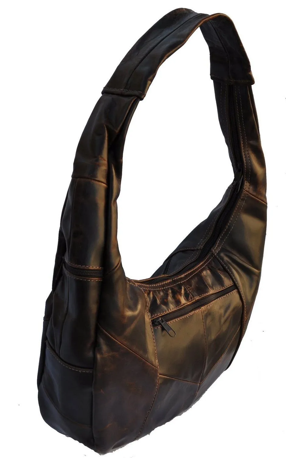 Large Top Zip Hobo Genuine Leather