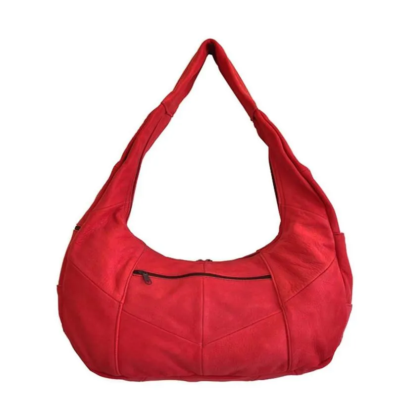 Large Top Zip Hobo Genuine Leather