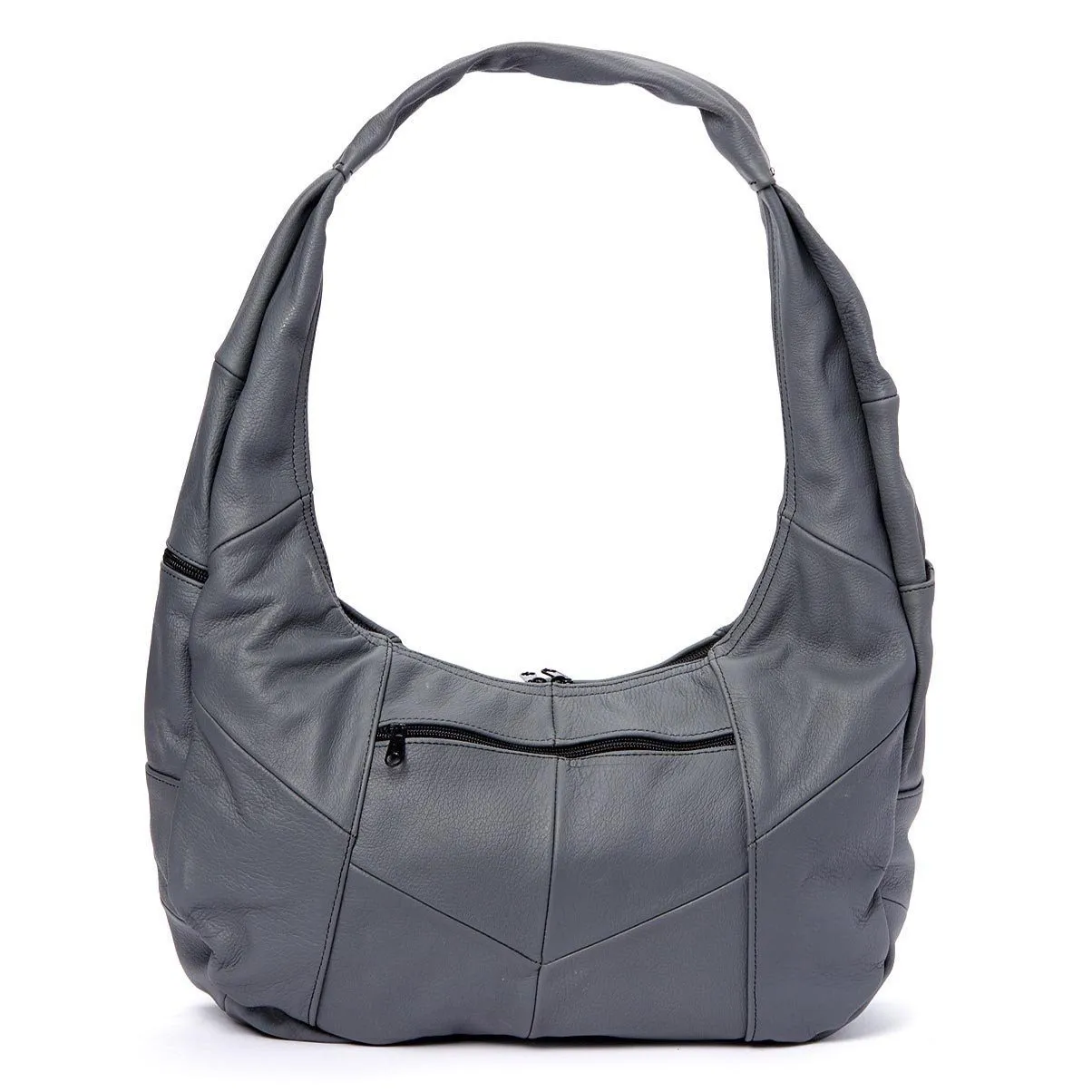 Large Top Zip Hobo Genuine Leather