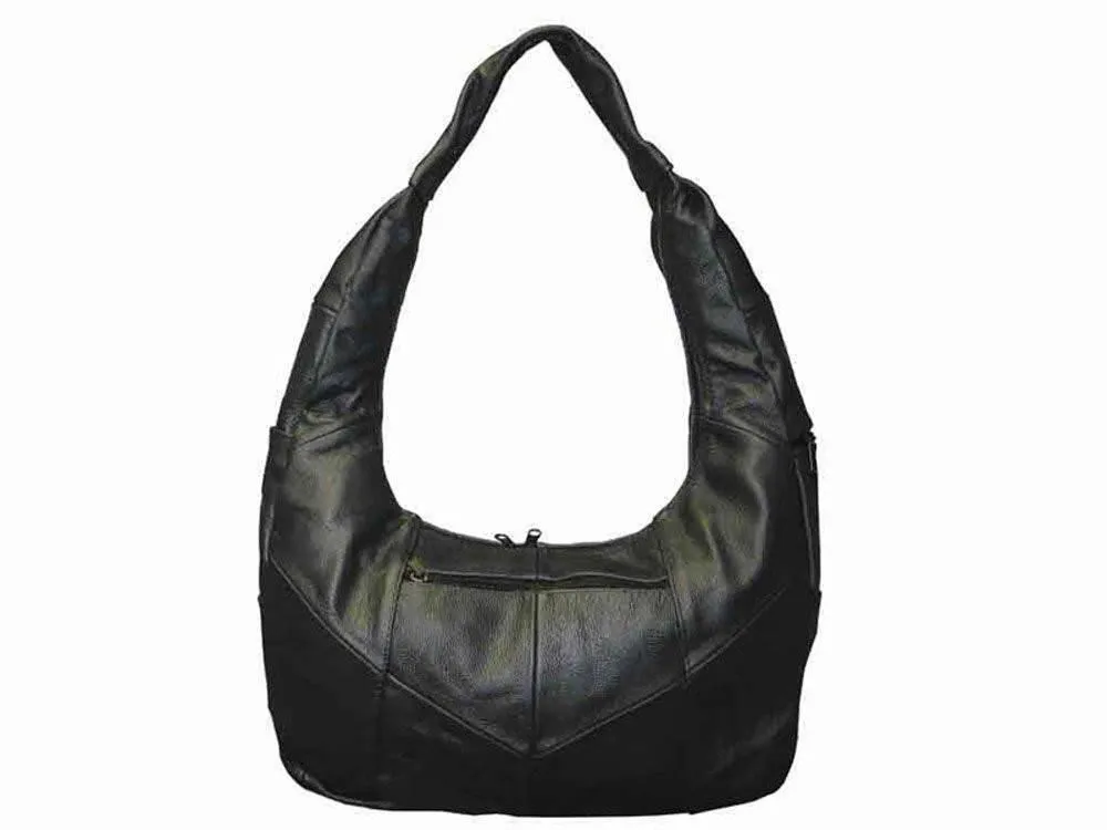 Large Top Zip Hobo Genuine Leather