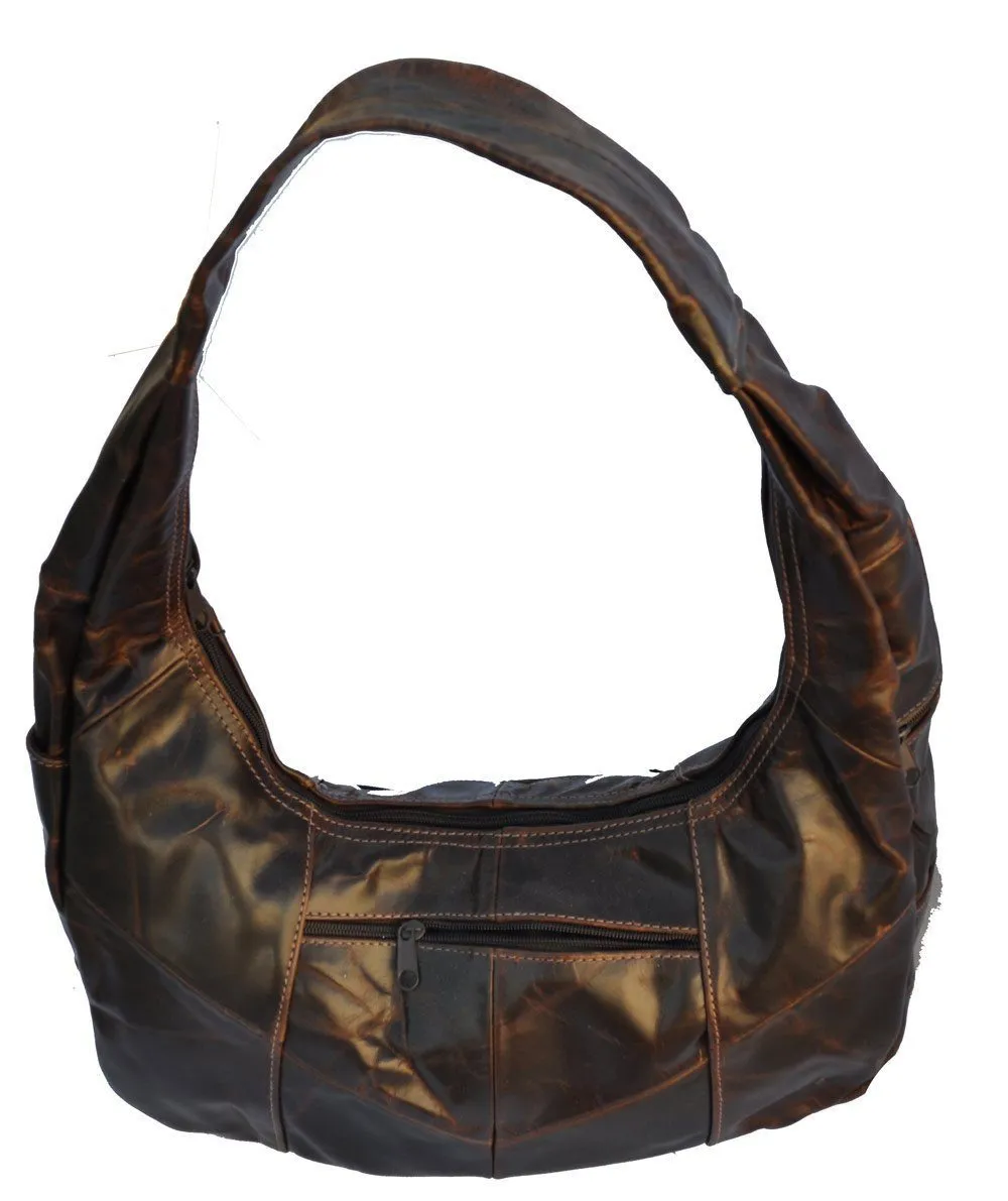 Large Top Zip Hobo Genuine Leather