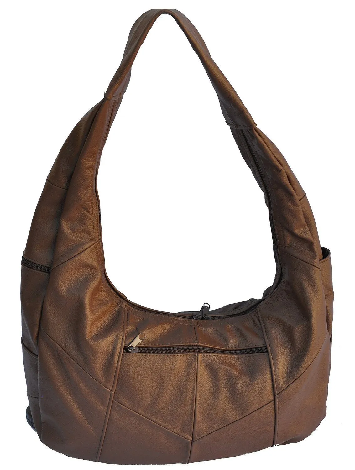 Large Top Zip Hobo Genuine Leather