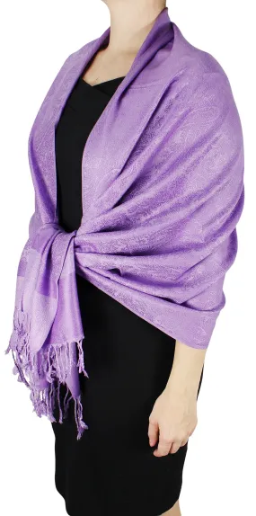 Lavender Reversible Double Layer Hues of Purple Jacquard Paisley Pashmina Feel Shawl