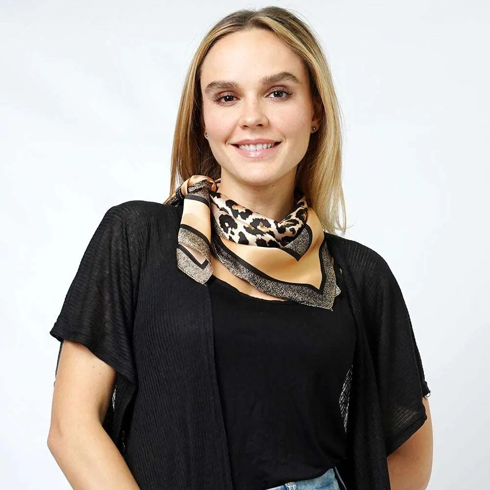 Leopard Print Satin Square Scarf for Women