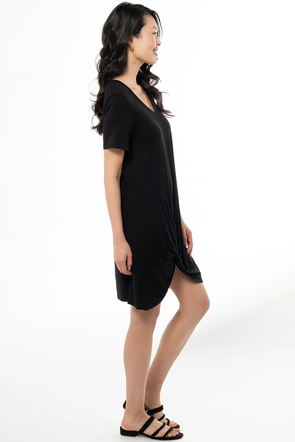 Lilah Twist Knot Bamboo T-shirt Dress - Black