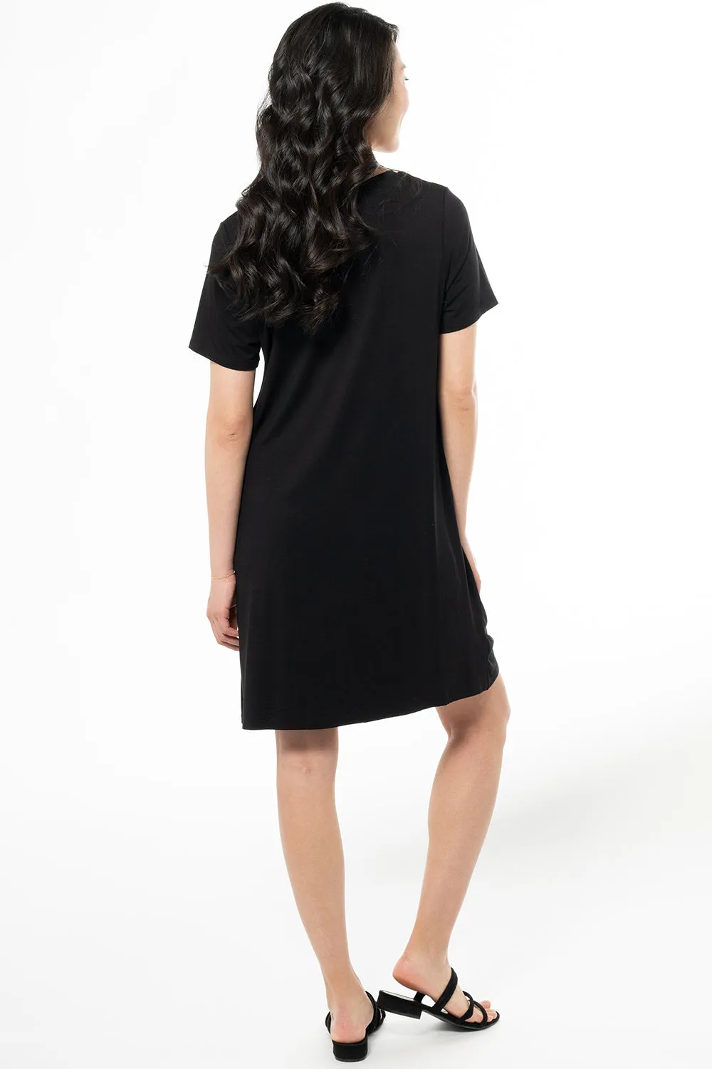 Lilah Twist Knot Bamboo T-shirt Dress - Black