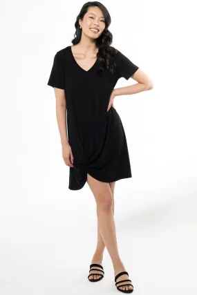 Lilah Twist Knot Bamboo T-shirt Dress - Black