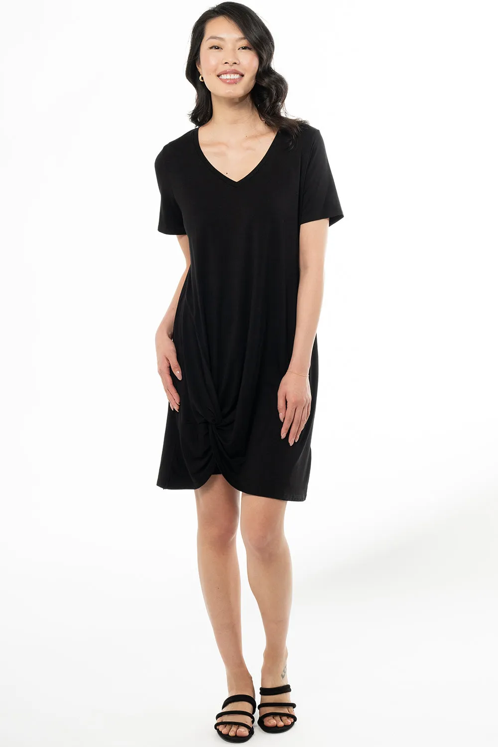 Lilah Twist Knot Bamboo T-shirt Dress - Black