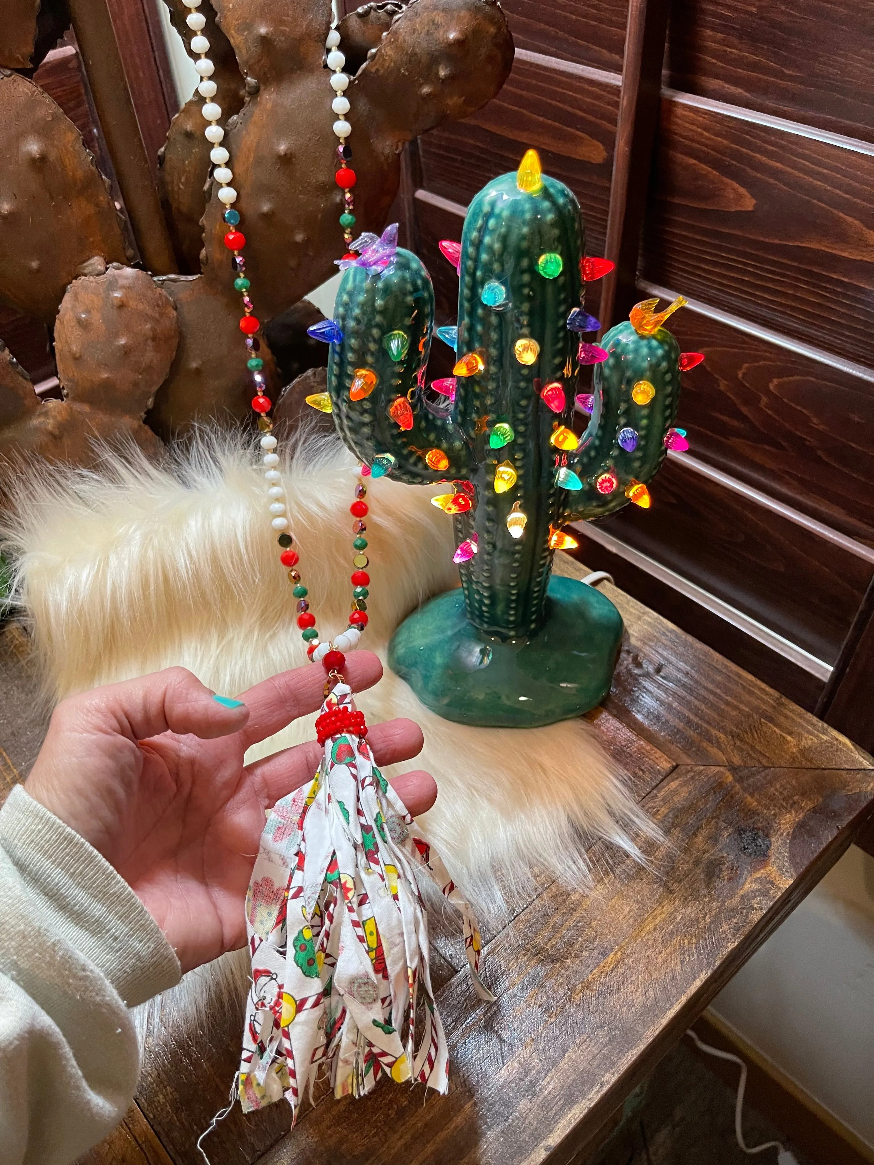 Long Christmas beaded necklace