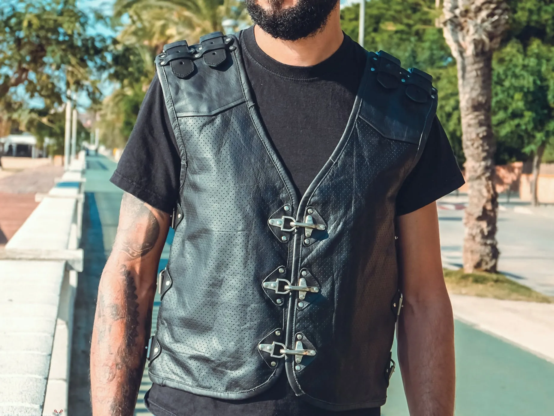 MC Perforated Leather Vest, Black