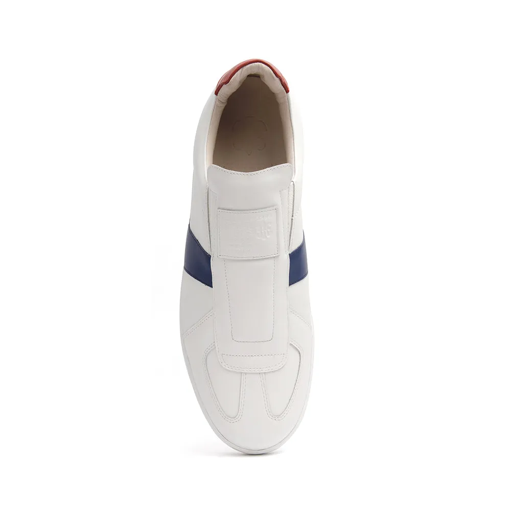 Men's Smooth White Blue Red Leather Low Tops 01593-051