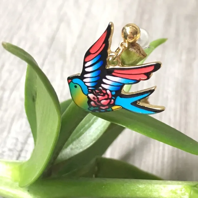 MULTI-COLOUR SWALLOW BIRD DANGLE DROP STUD EARRINGS