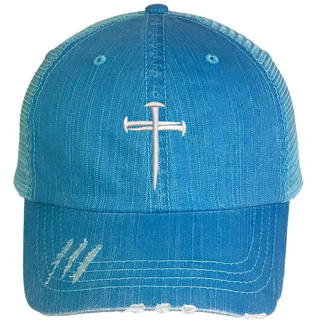 Nail Cross Distressed Trucker Hat - Faith Hat