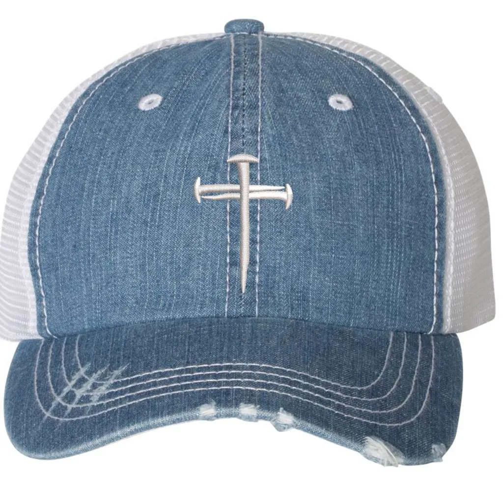 Nail Cross Distressed Trucker Hat - Faith Hat