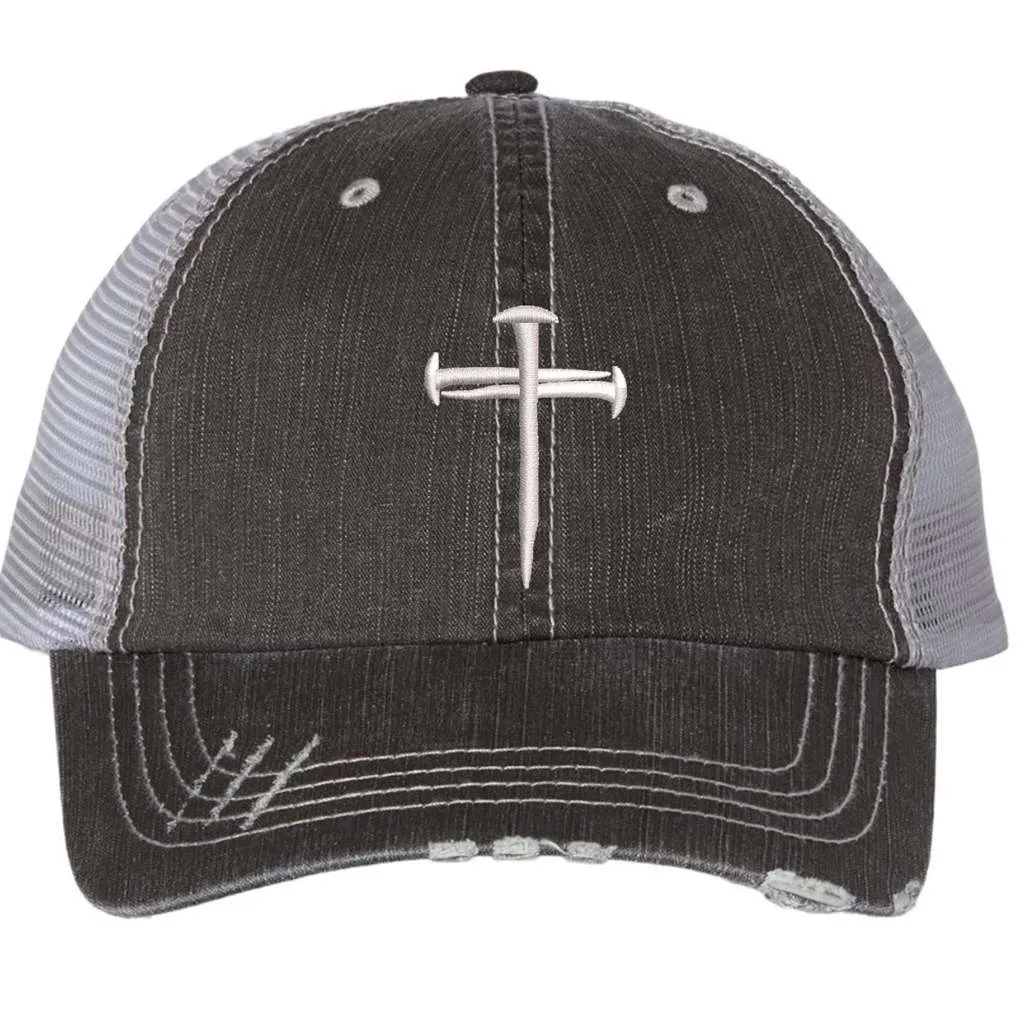 Nail Cross Distressed Trucker Hat - Faith Hat