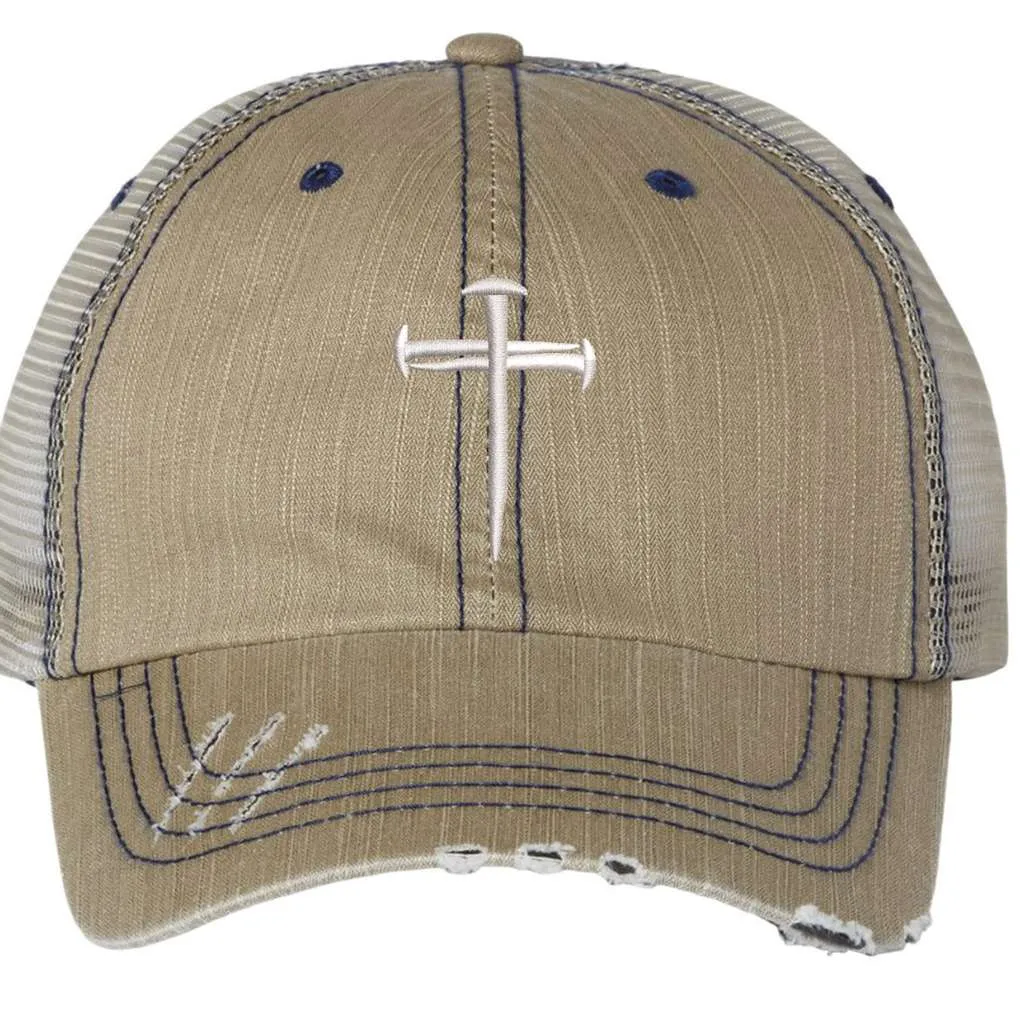 Nail Cross Distressed Trucker Hat - Faith Hat