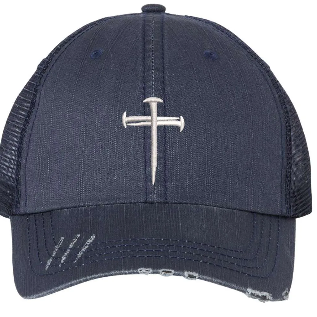 Nail Cross Distressed Trucker Hat - Faith Hat