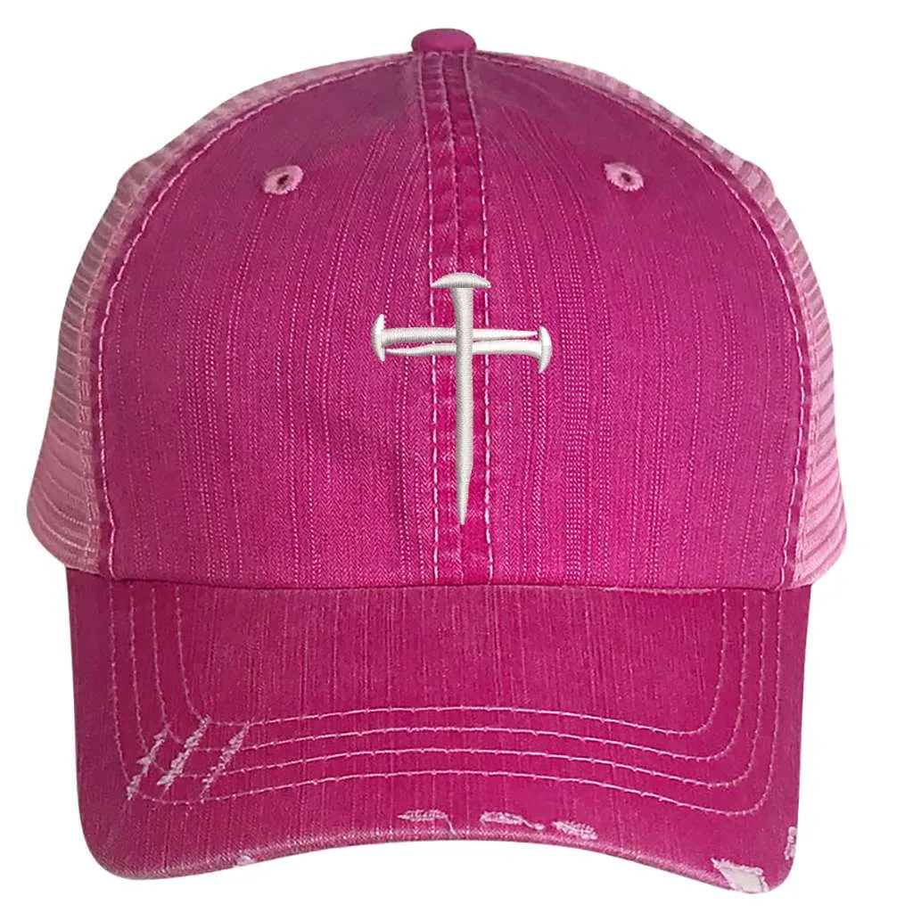 Nail Cross Distressed Trucker Hat - Faith Hat