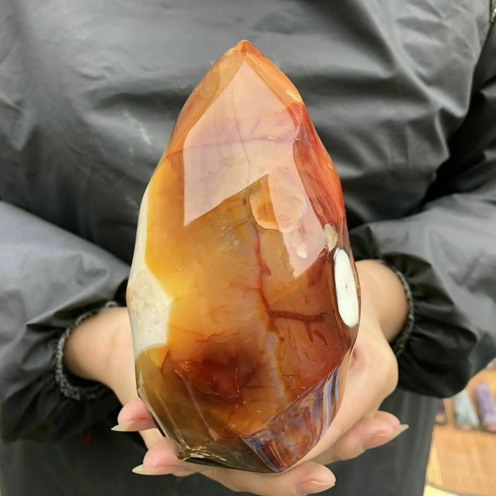 Natural Carnelian Jasper Flame Quartz Crystal