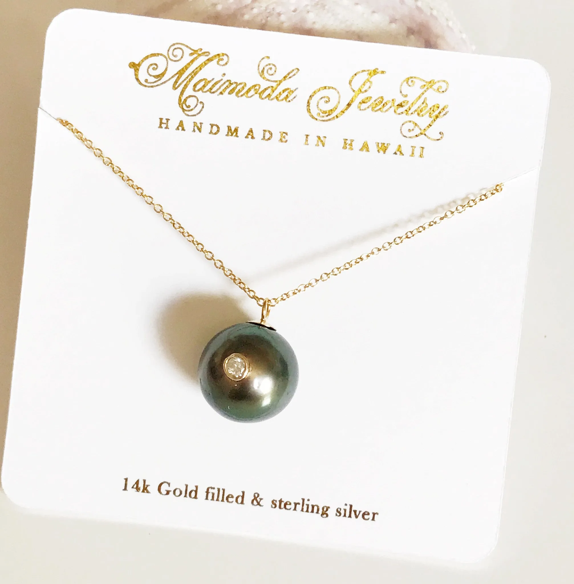 Necklace Gia - Diamond tahitian pearl   (N163)