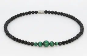 Onyx and Malachite Necklace for Men/Women Genuine Malachite Jewelry with easy lock magnet clasp