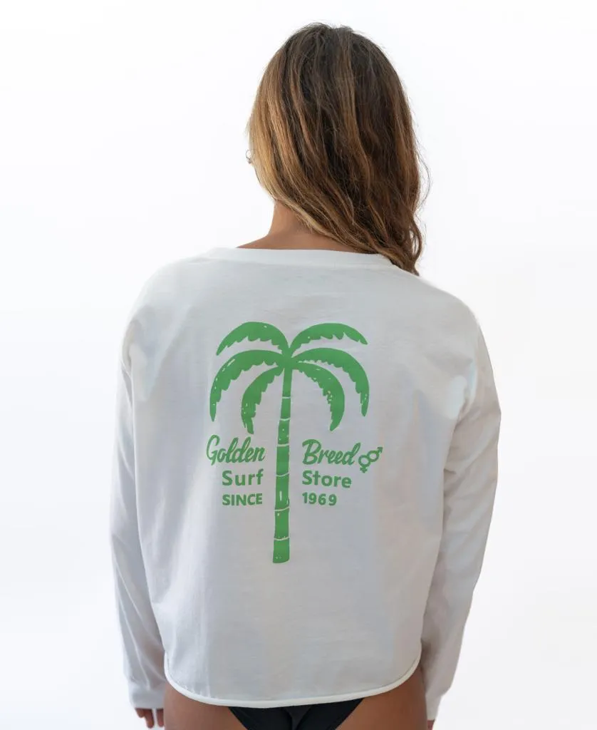 Palm Loco LS Tee | Off White/Surf Green