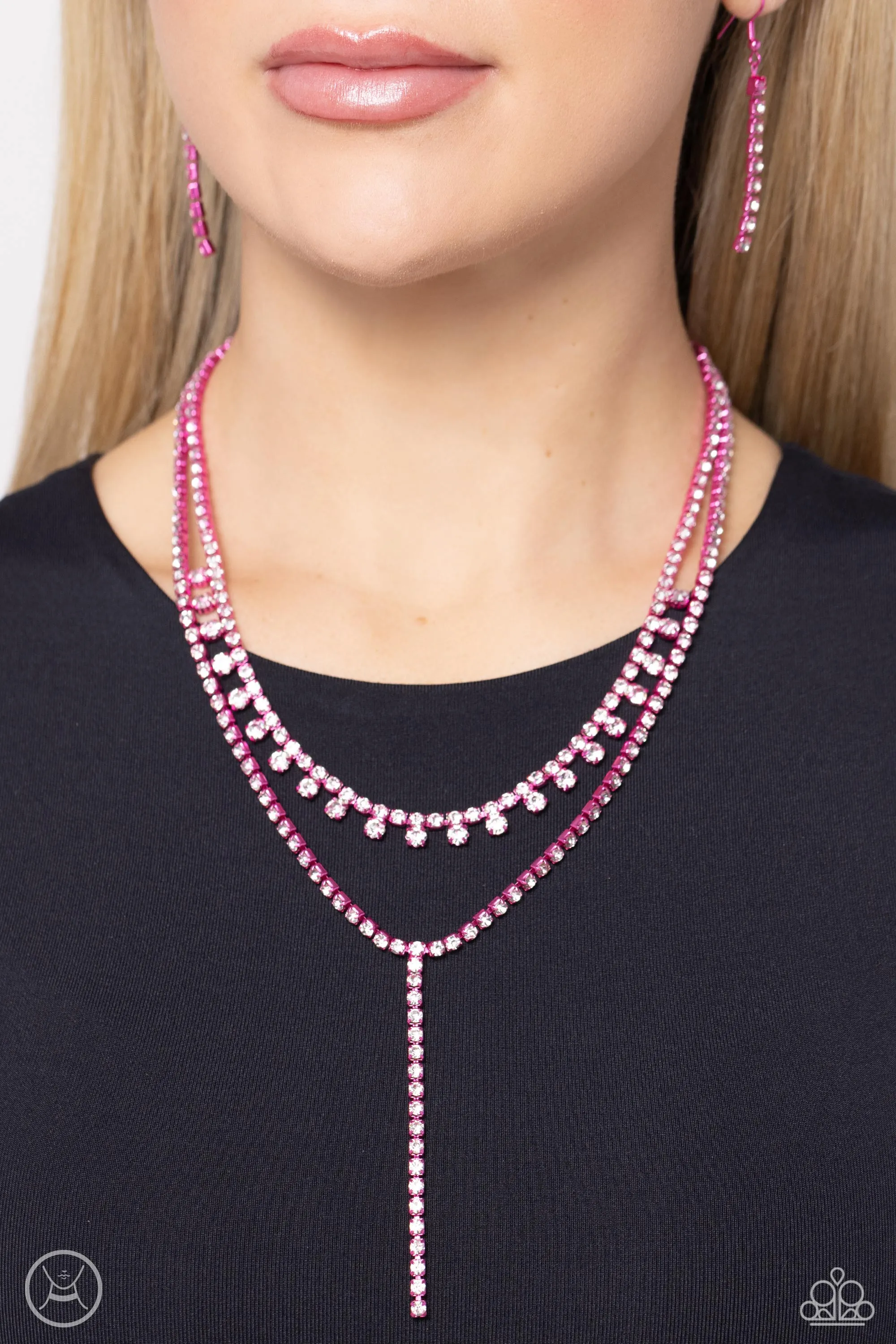 Paparazzi Champagne Night Pink Necklace & Earring Set