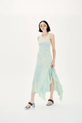 PEONY FAKE DENIM SHEER MAXI TANK DRESS