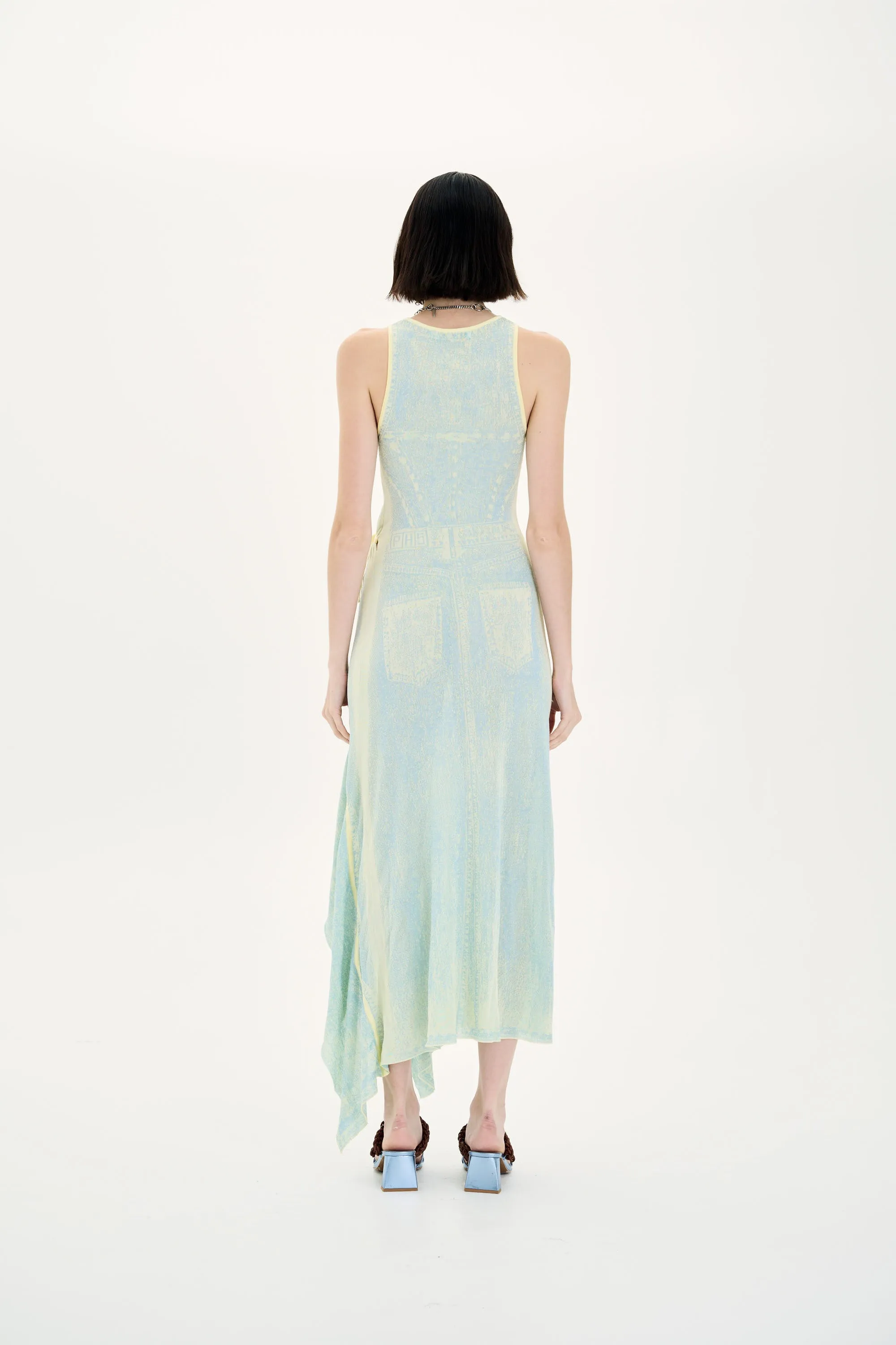 PEONY FAKE DENIM SHEER MAXI TANK DRESS