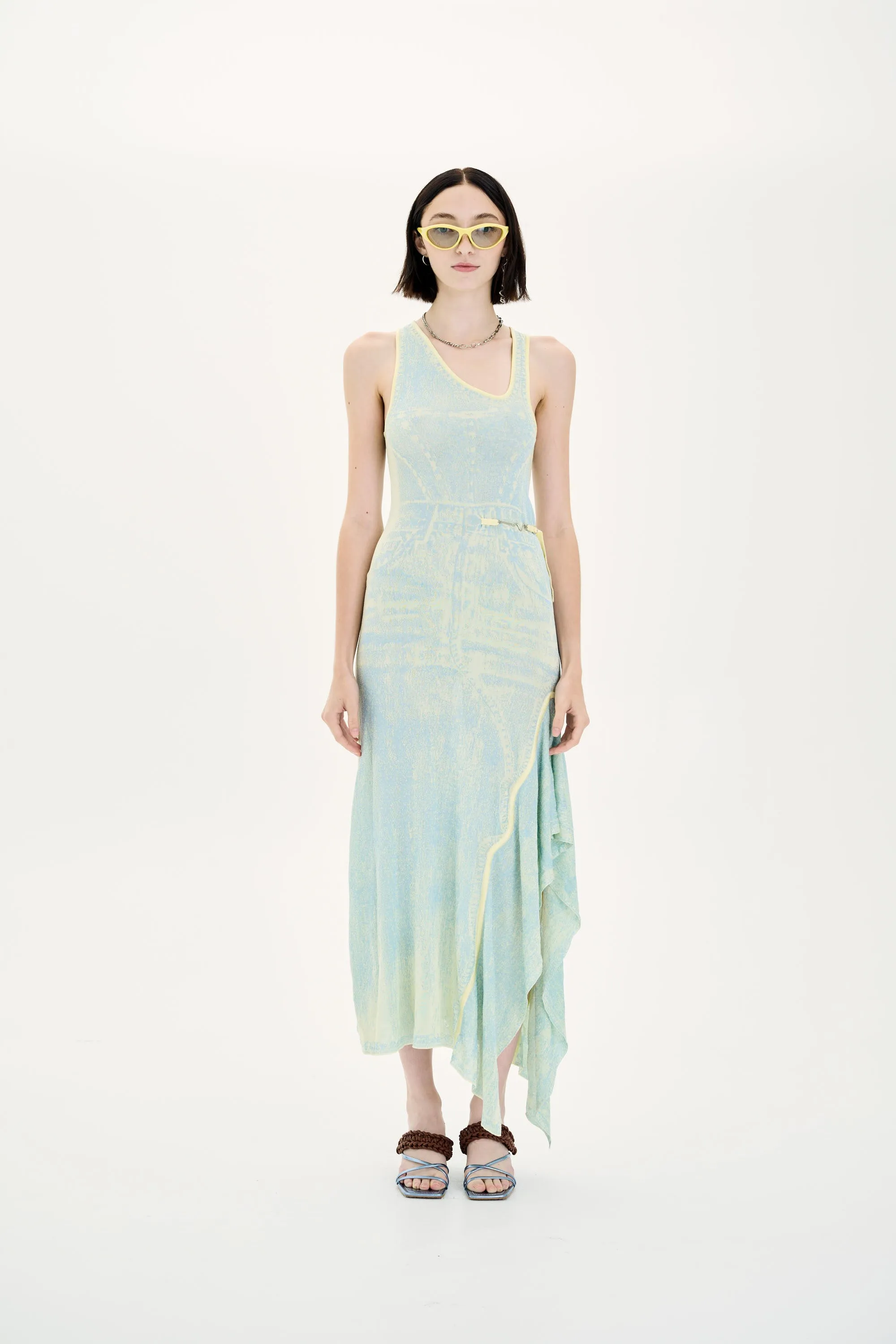 PEONY FAKE DENIM SHEER MAXI TANK DRESS