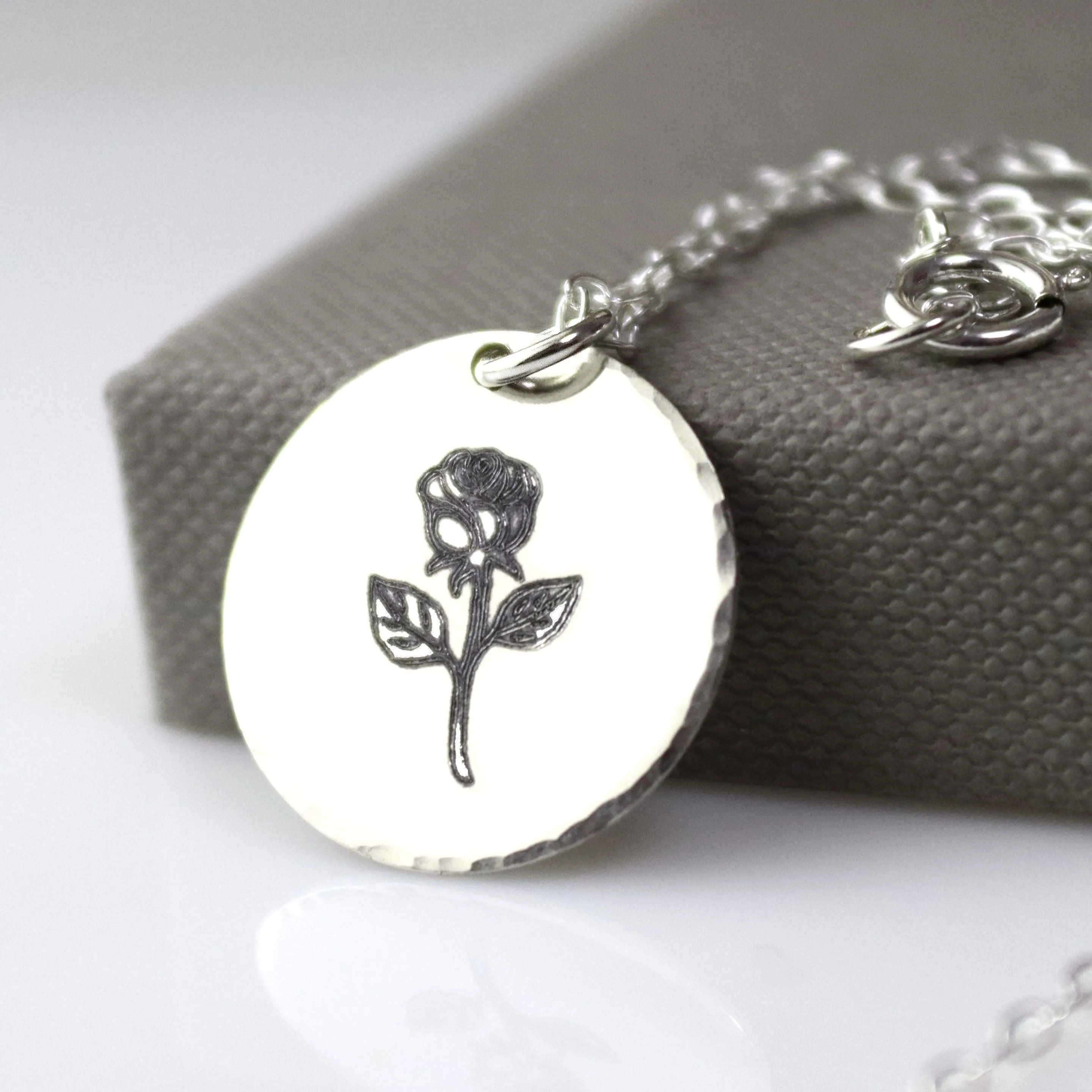 Personalized Flower Necklace - Engraved Flower Disk Pendant