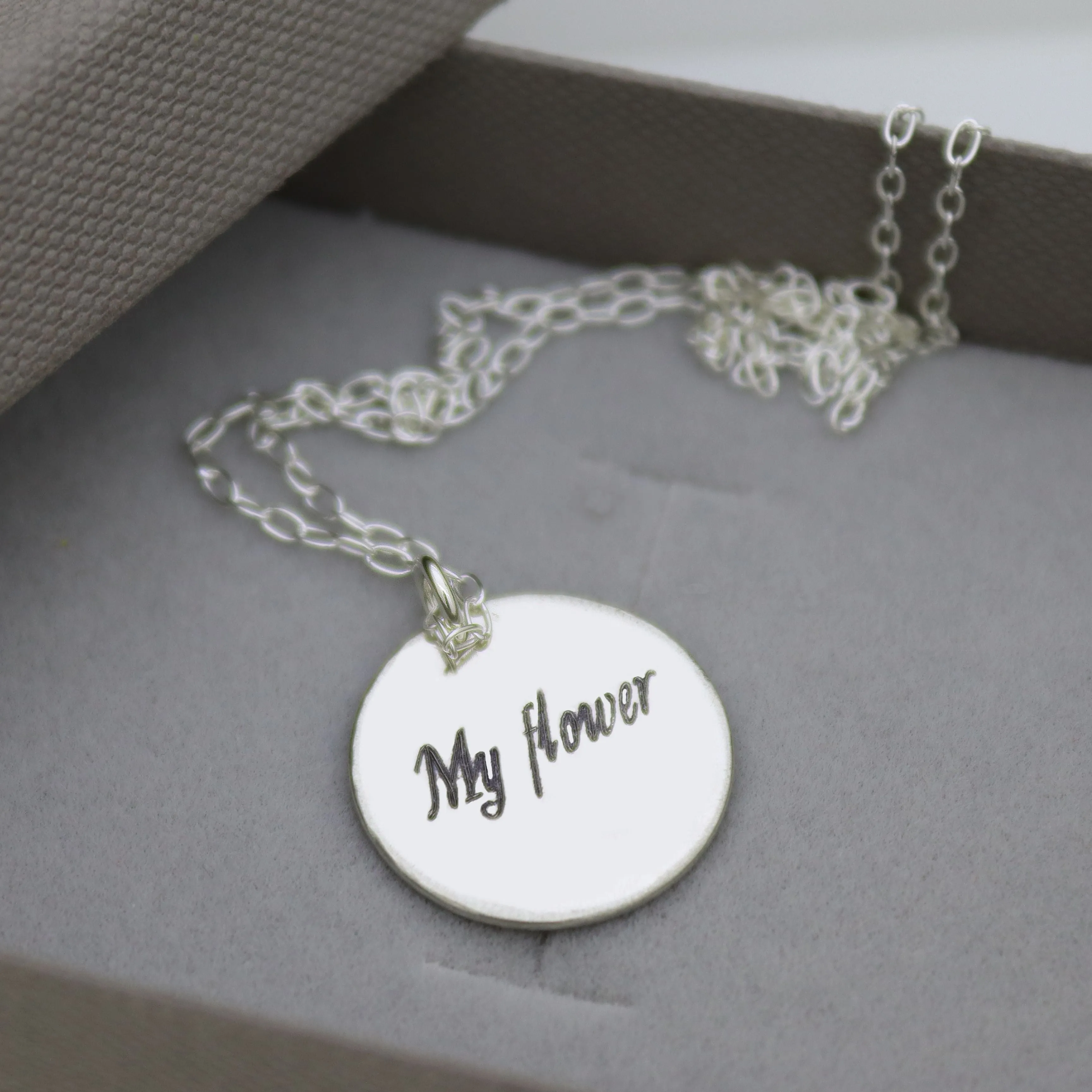 Personalized Flower Necklace - Engraved Flower Disk Pendant