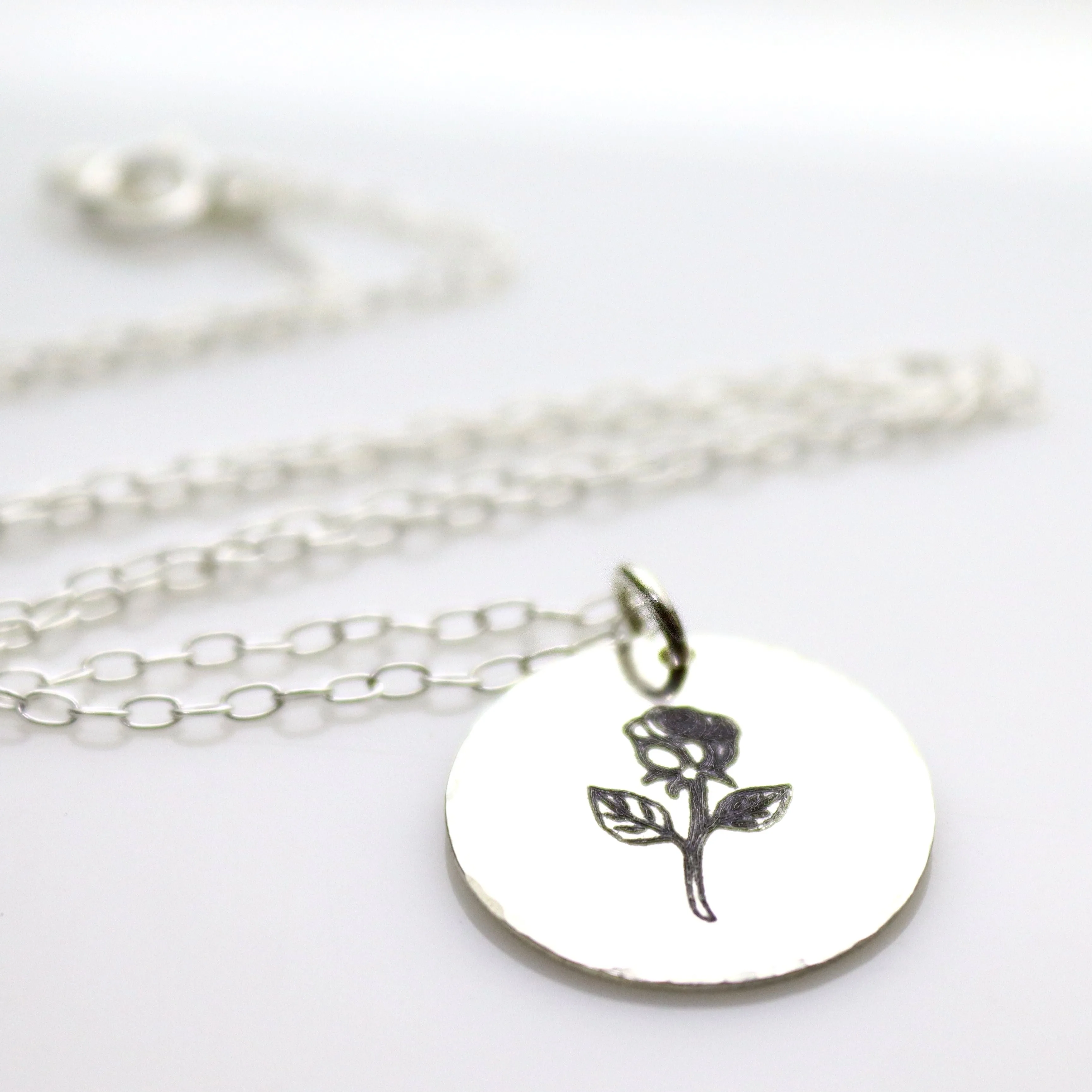 Personalized Flower Necklace - Engraved Flower Disk Pendant