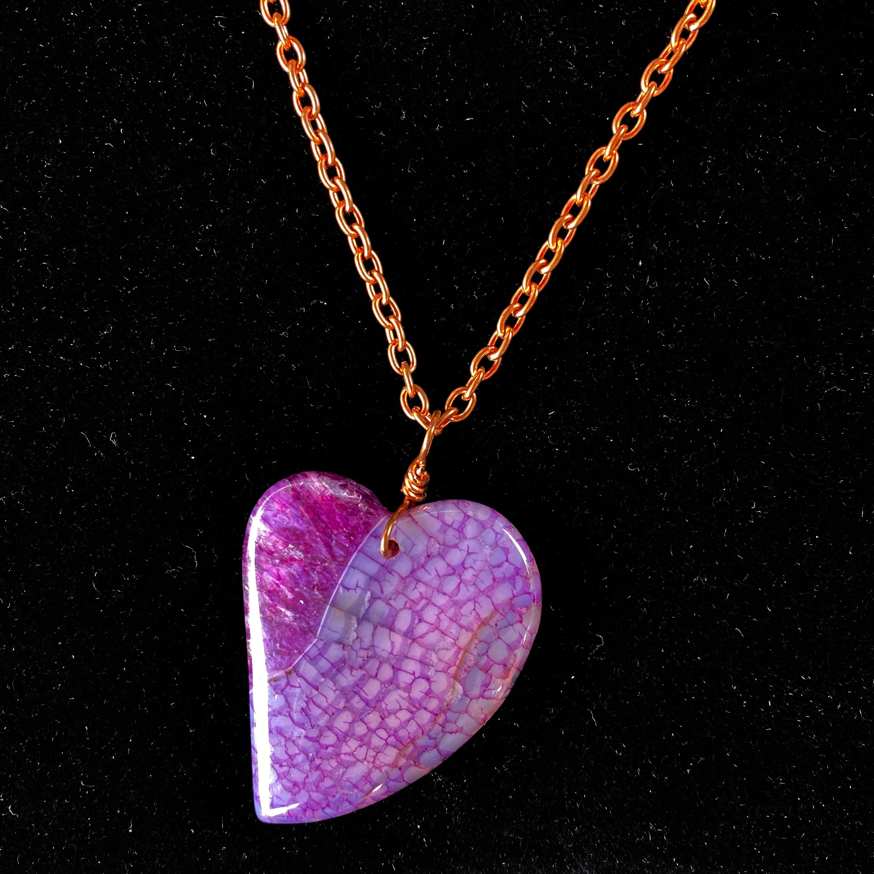 Pink Druzy Agate Heart Necklace