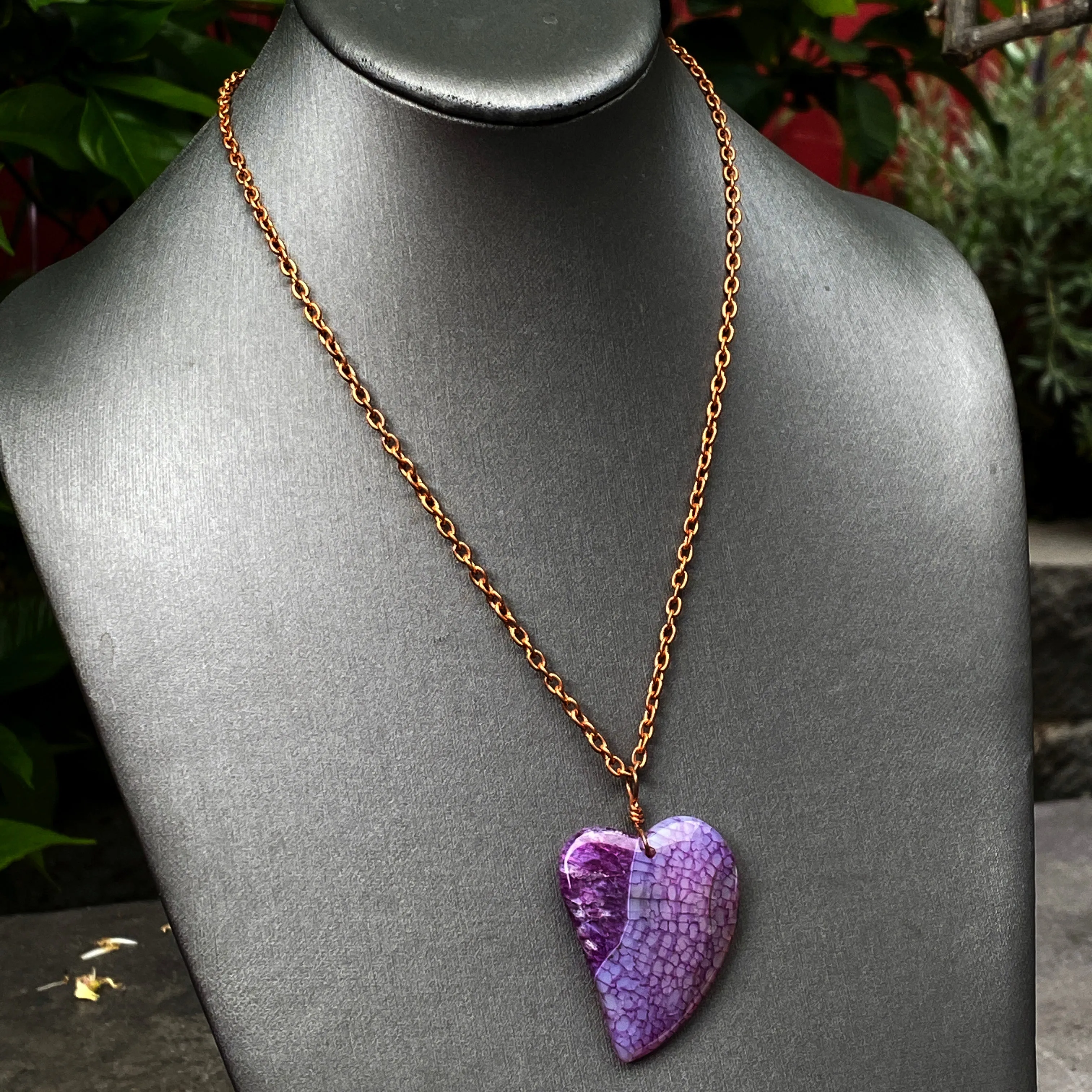 Pink Druzy Agate Heart Necklace