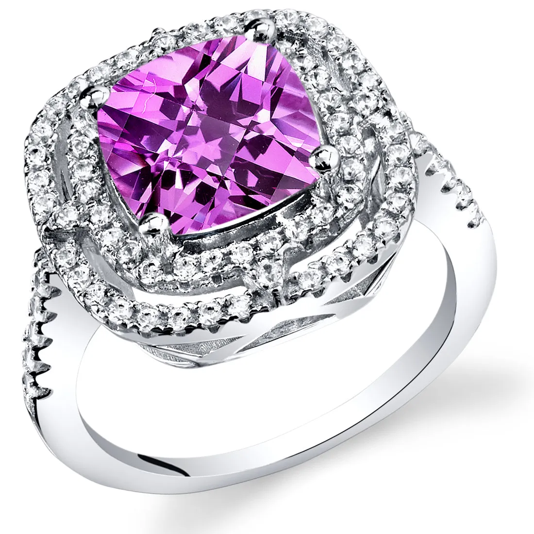 Pink Sapphire Cushion Cut Sterling Silver Ring Size 6