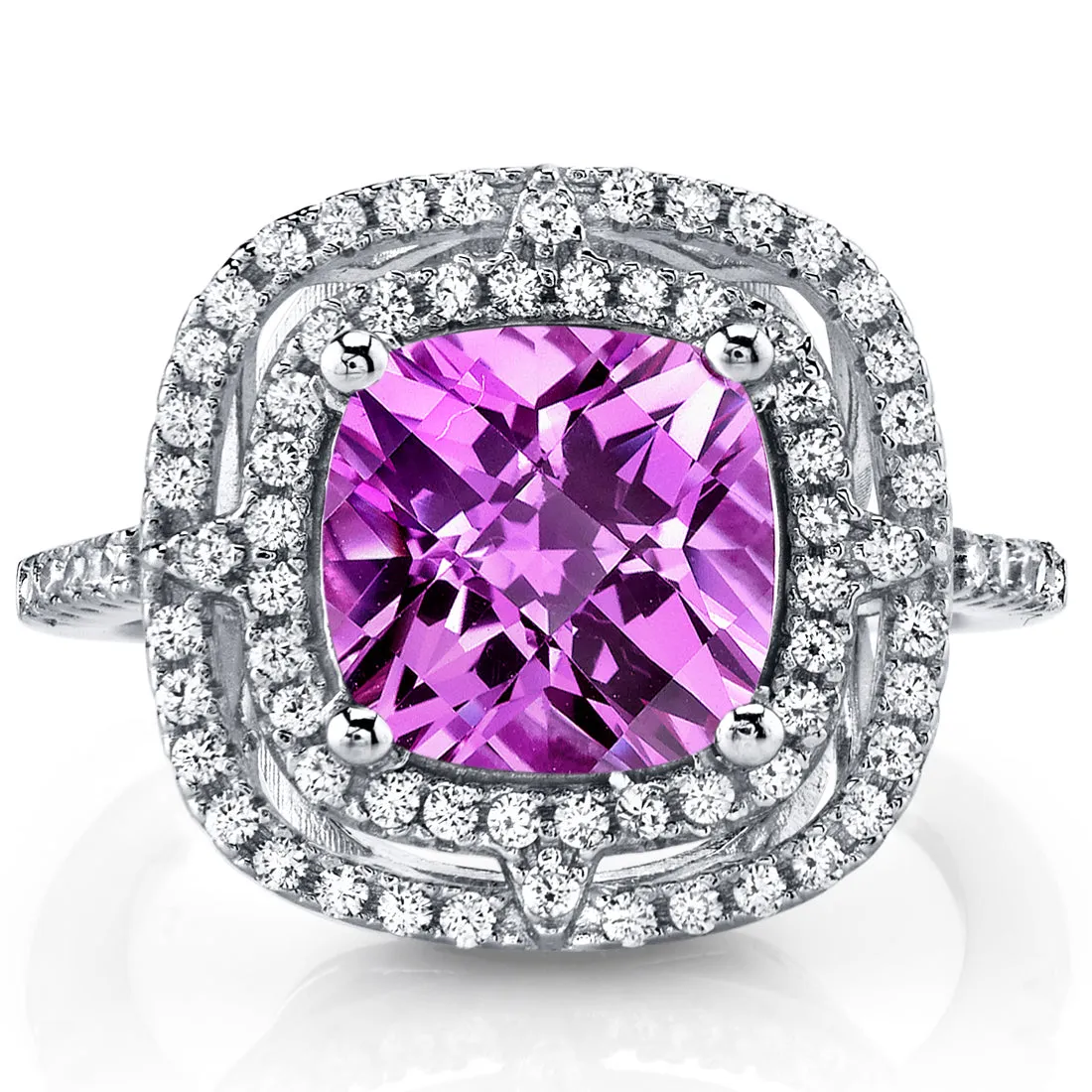 Pink Sapphire Cushion Cut Sterling Silver Ring Size 6