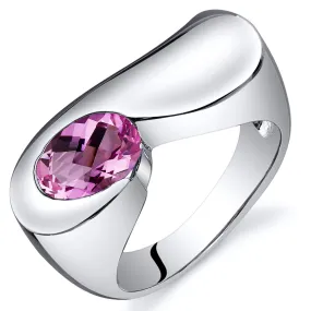 Pink Sapphire Oval Cut Sterling Silver Ring Size 8