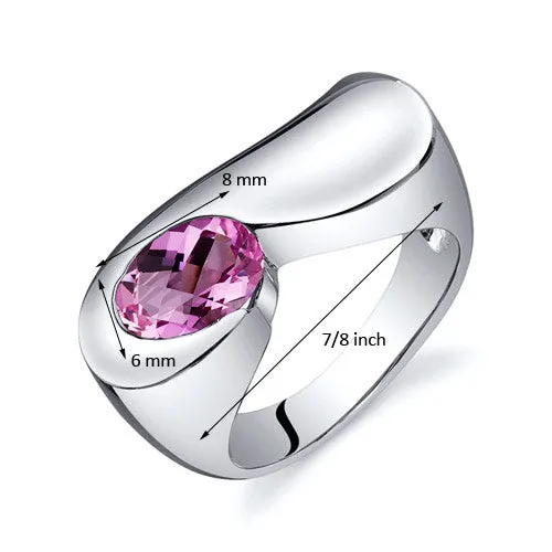 Pink Sapphire Oval Cut Sterling Silver Ring Size 8