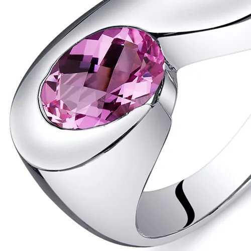 Pink Sapphire Oval Cut Sterling Silver Ring Size 8