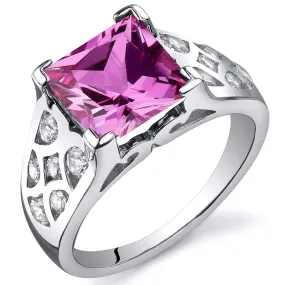 Pink Sapphire Princess Cut Sterling Silver Ring Size 7